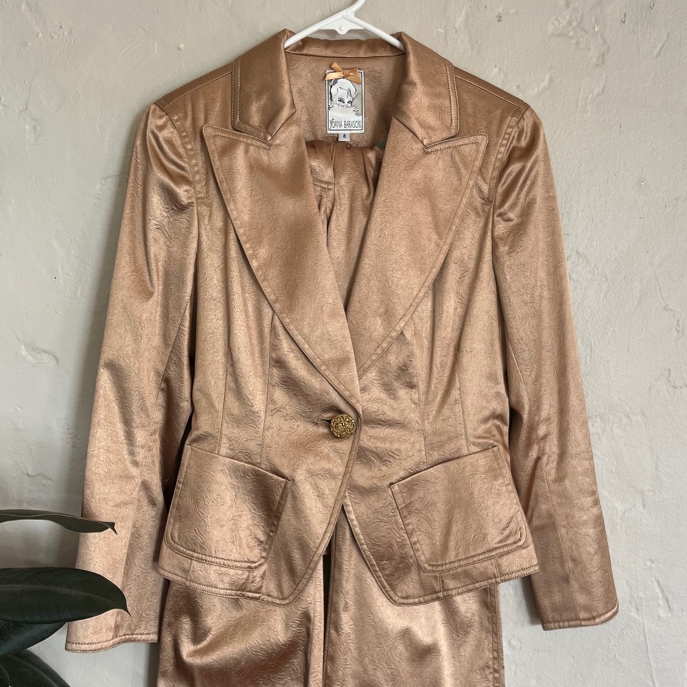 Vintage Yoana Baraschi Gold Suit Blazer Jacket Pants Size 4